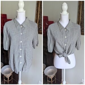 90s Womens Medium Gingham ButtonFront Top Black/White ShortSleeve Miss Honey 189